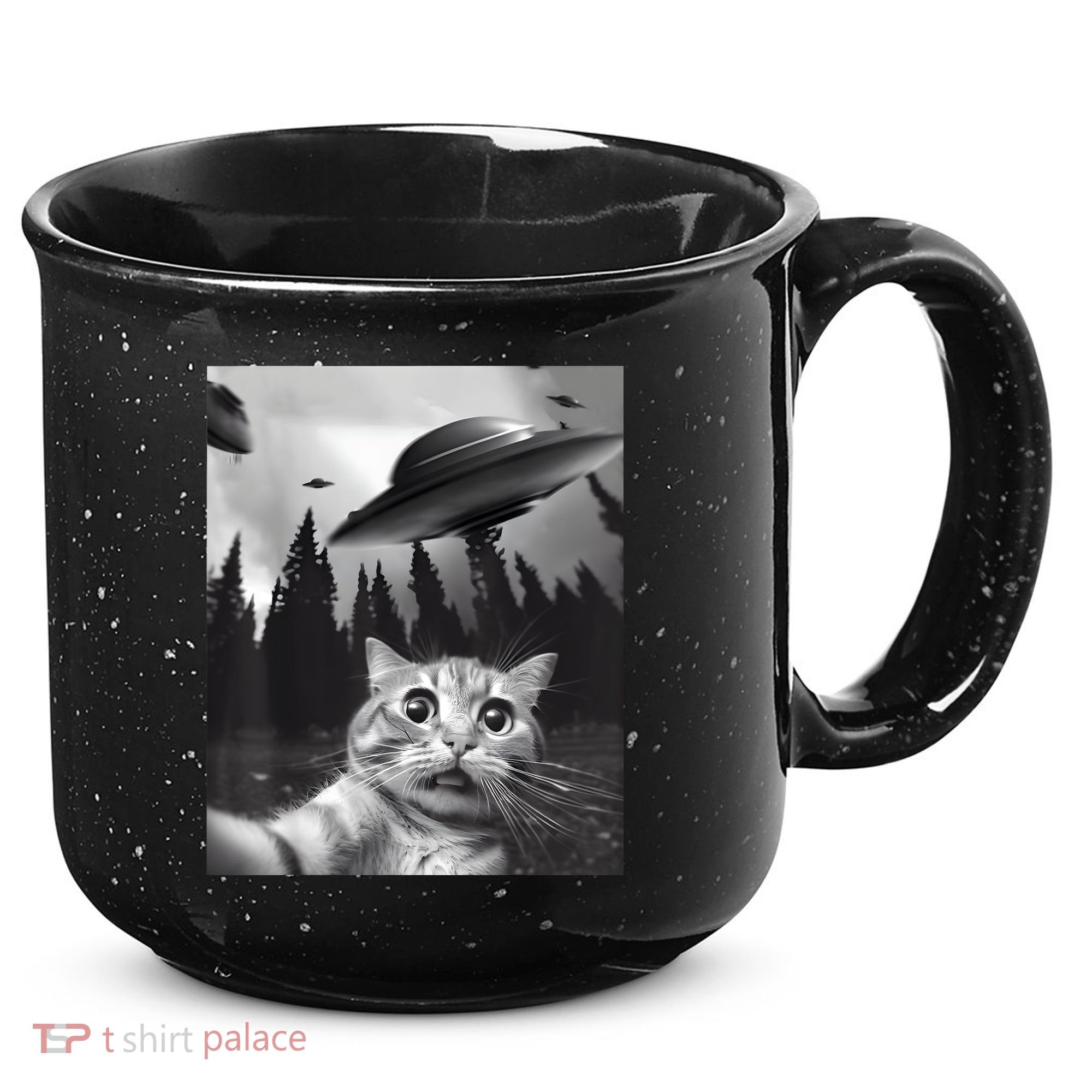 Alien UFO Funny Cat Selfie 15oz Campfire Ceramic Mug