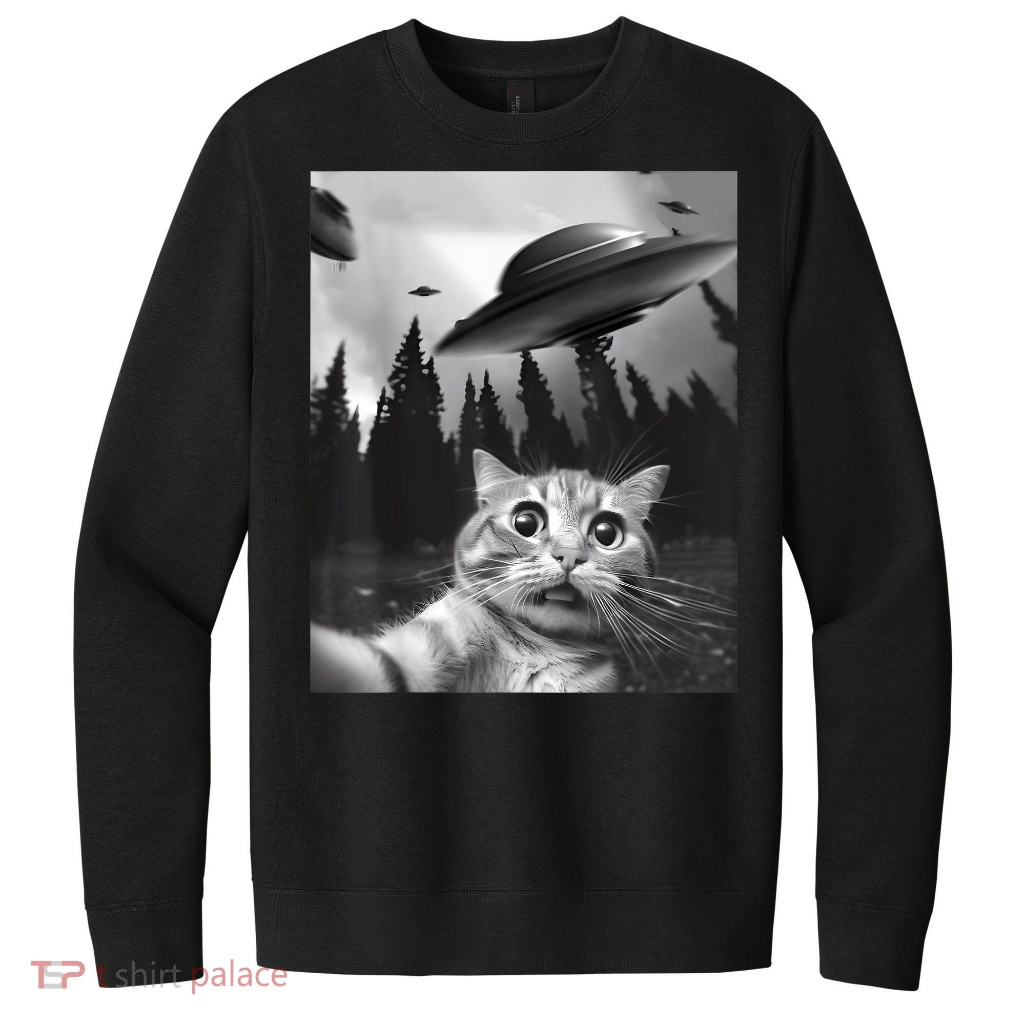 Alien UFO Funny Cat Selfie V.I.T. Fleece Crew Sweatshirt