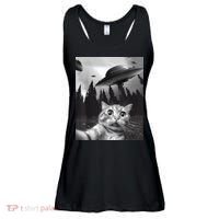 Alien UFO Funny Cat Selfie Ladies Essential Flowy Tank thumb 0