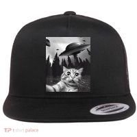 Alien UFO Funny Cat Selfie Flat Bill Trucker Hat thumb 0
