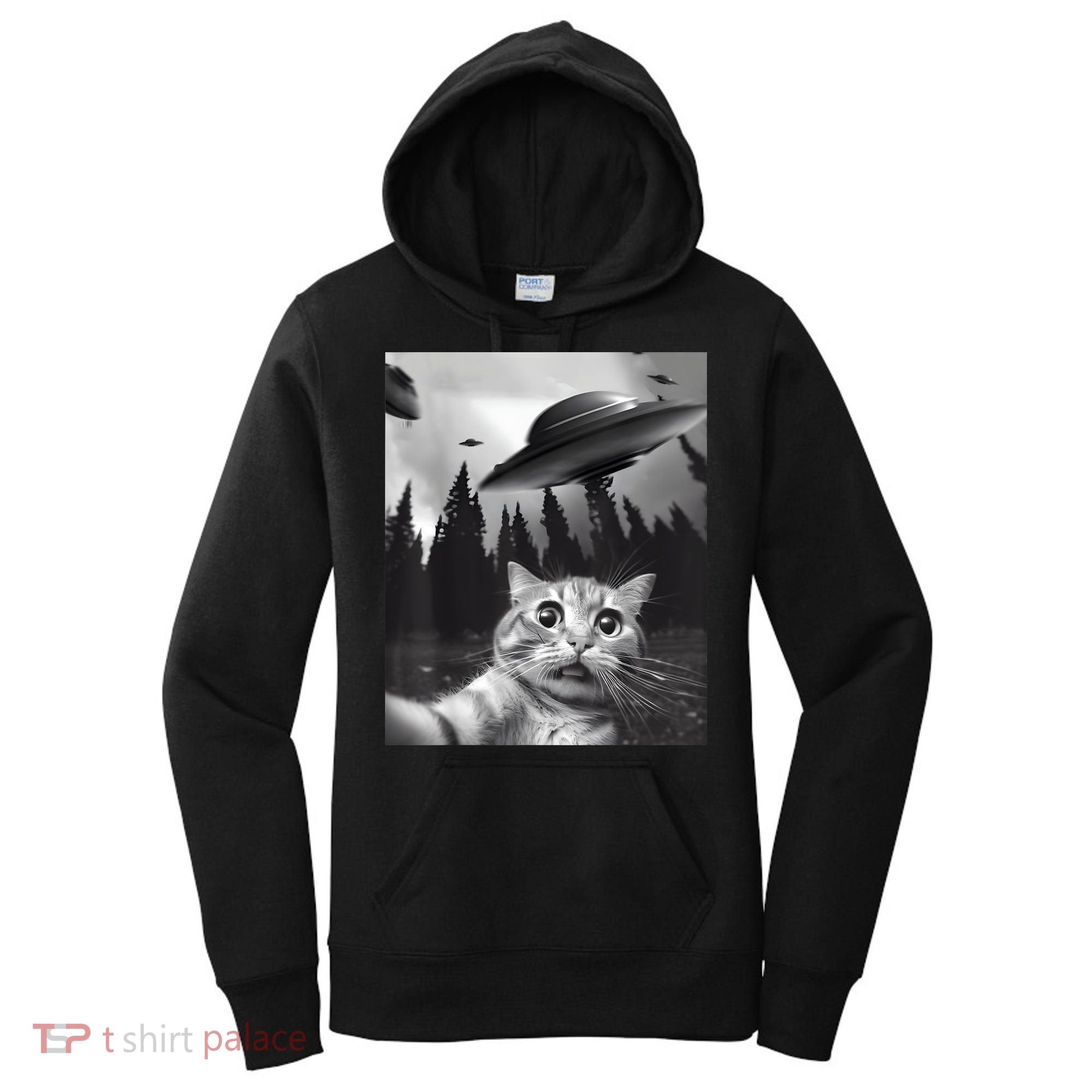 Alien UFO Funny Cat Selfie Women's Hoodie