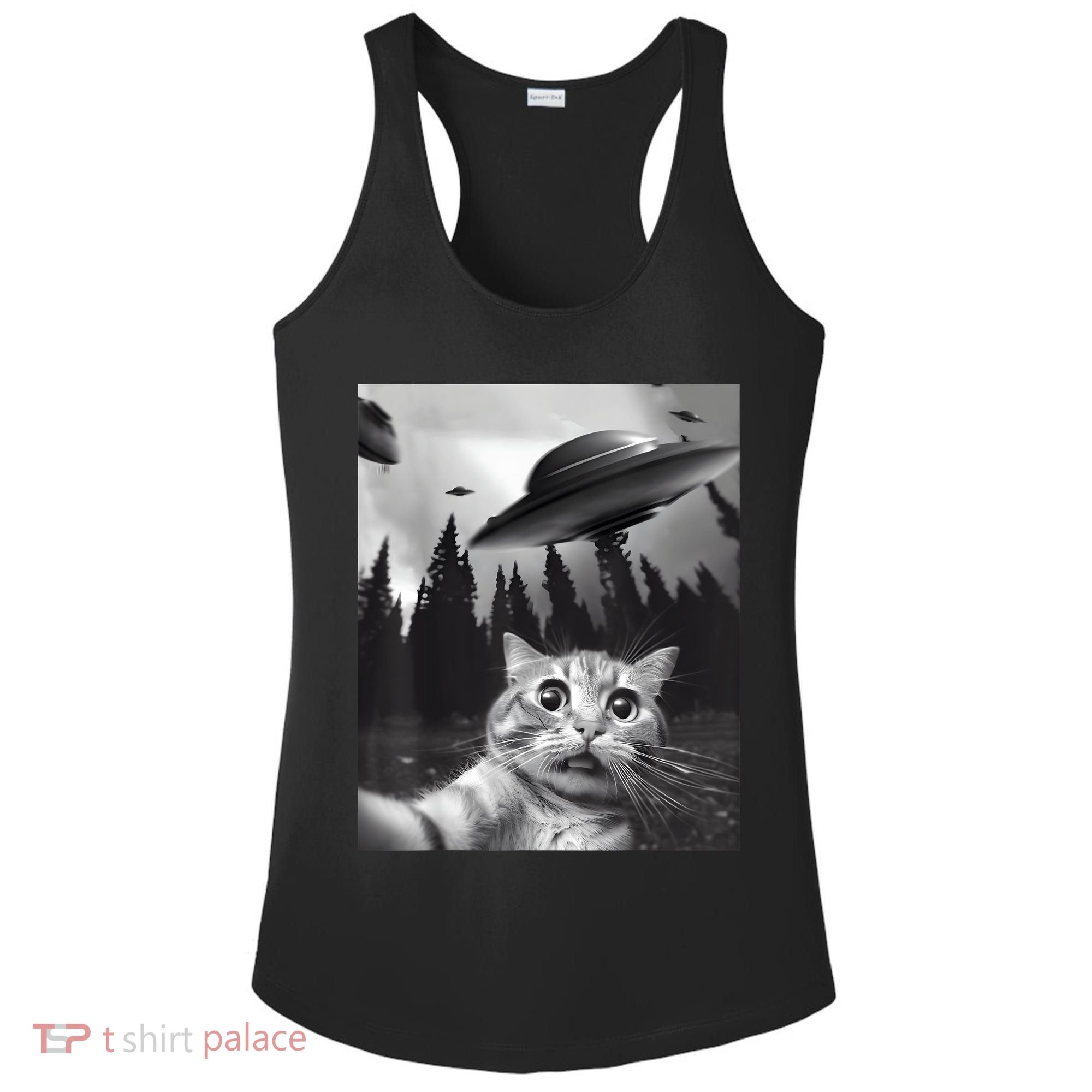 Alien UFO Funny Cat Selfie Ladies PosiCharge Competitor Racerback Tank