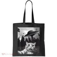 Alien UFO Funny Cat Selfie Tote Bag thumb 0