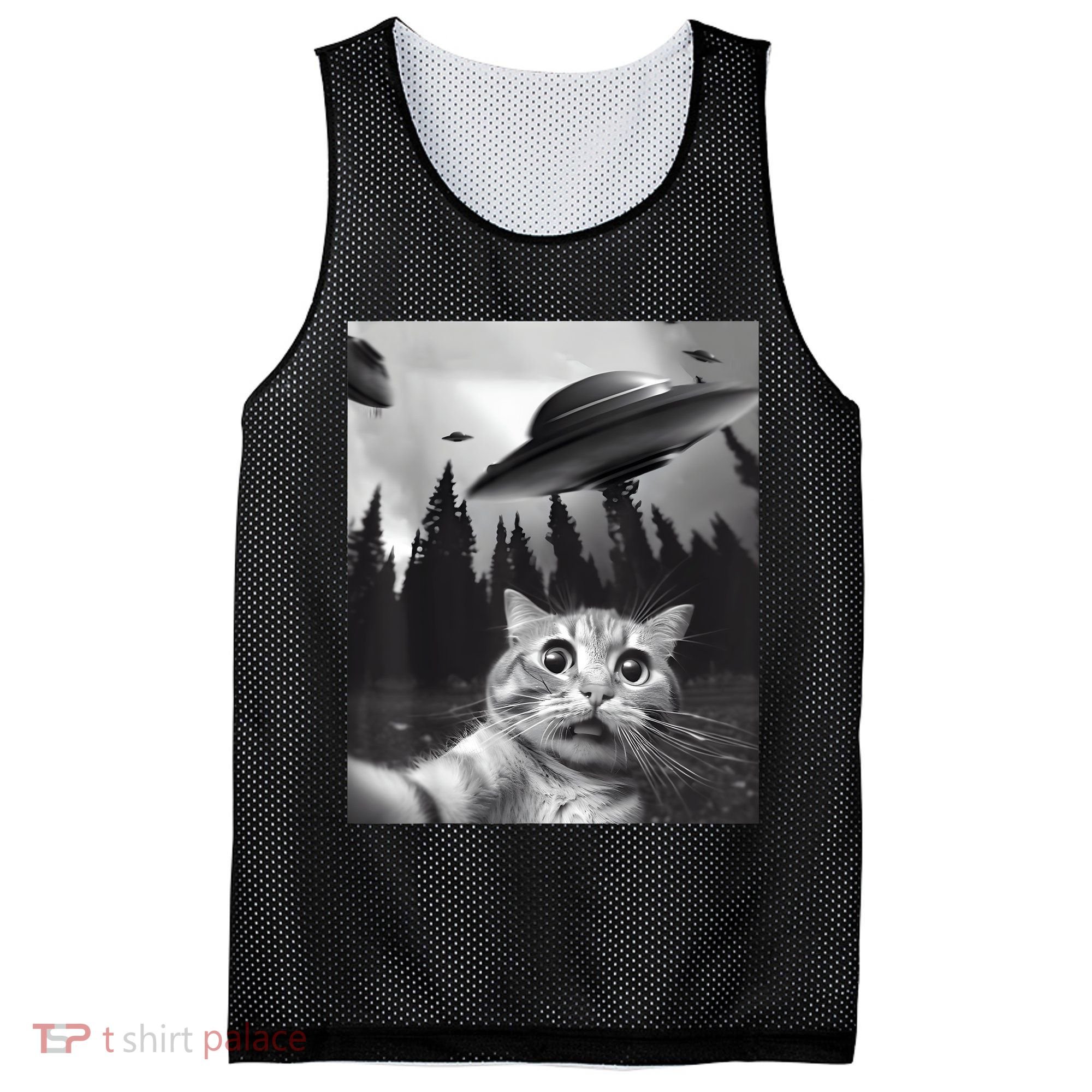Alien UFO Funny Cat Selfie Mesh Reversible Basketball Jersey Tank