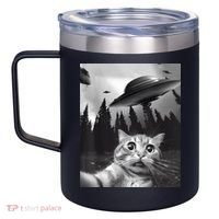 Alien UFO Funny Cat Selfie 12oz Stainless Steel Coffee Mug thumb 2