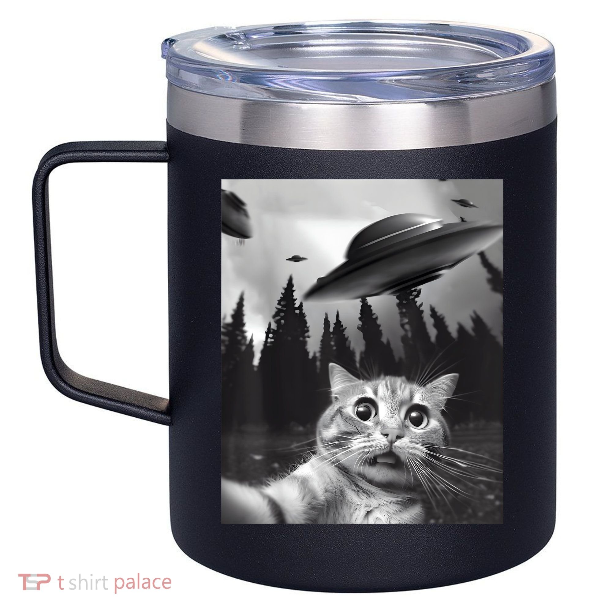 Alien UFO Funny Cat Selfie 12oz Stainless Steel Coffee Mug
