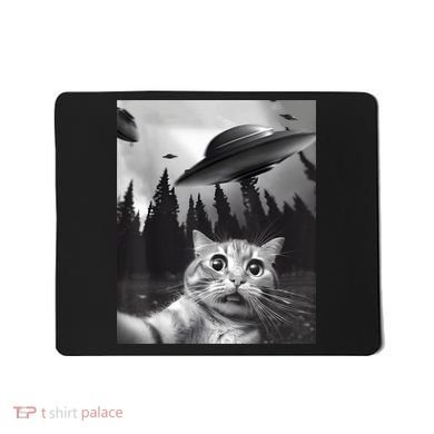 Alien UFO Funny Cat Selfie Mousepad