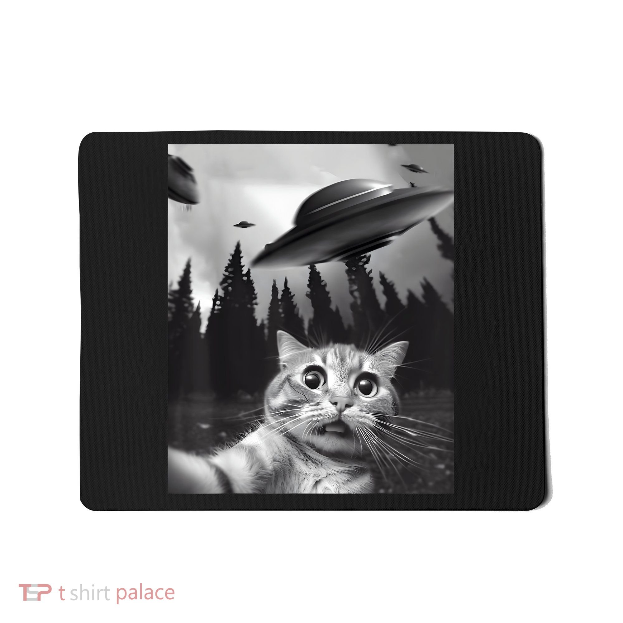 Alien UFO Funny Cat Selfie Mousepad