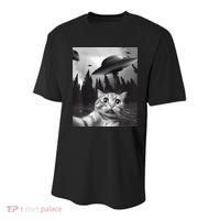 Alien UFO Funny Cat Selfie Youth Performance Sprint T-Shirt thumb 0