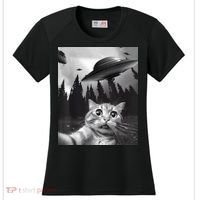 Alien UFO Funny Cat Selfie Women's Cooling Performance Crew T-Shirt thumb 0