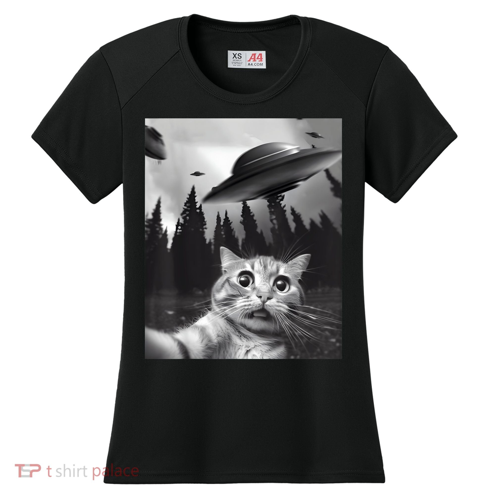 Alien UFO Funny Cat Selfie Women's Cooling Performance Crew T-Shirt