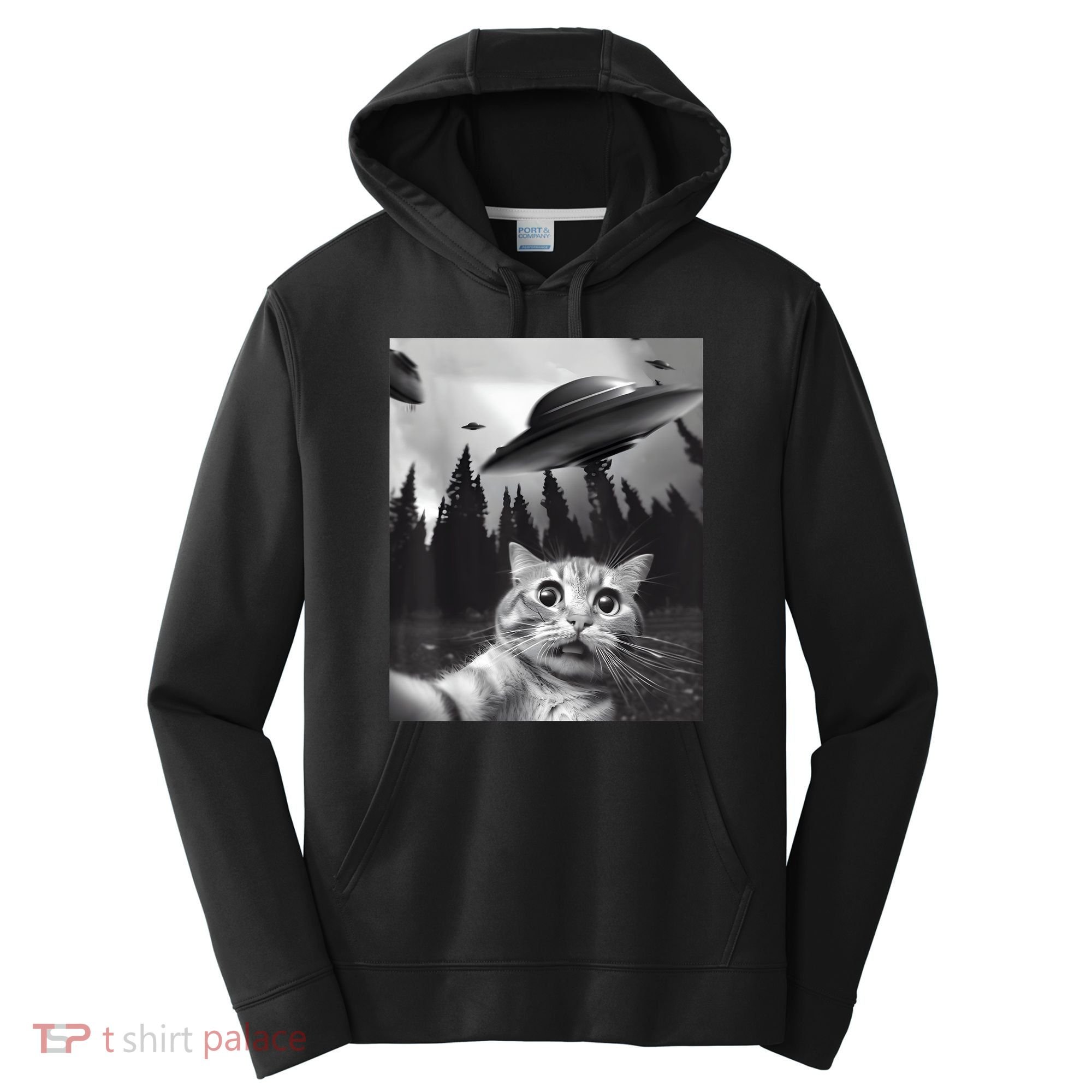 Alien UFO Funny Cat Selfie Performance Fleece Hoodie