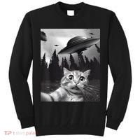 Alien UFO Funny Cat Selfie Tall Sweatshirt thumb 0