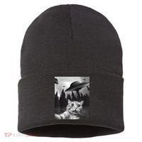 Alien UFO Funny Cat Selfie Sustainable Knit Beanie thumb 0