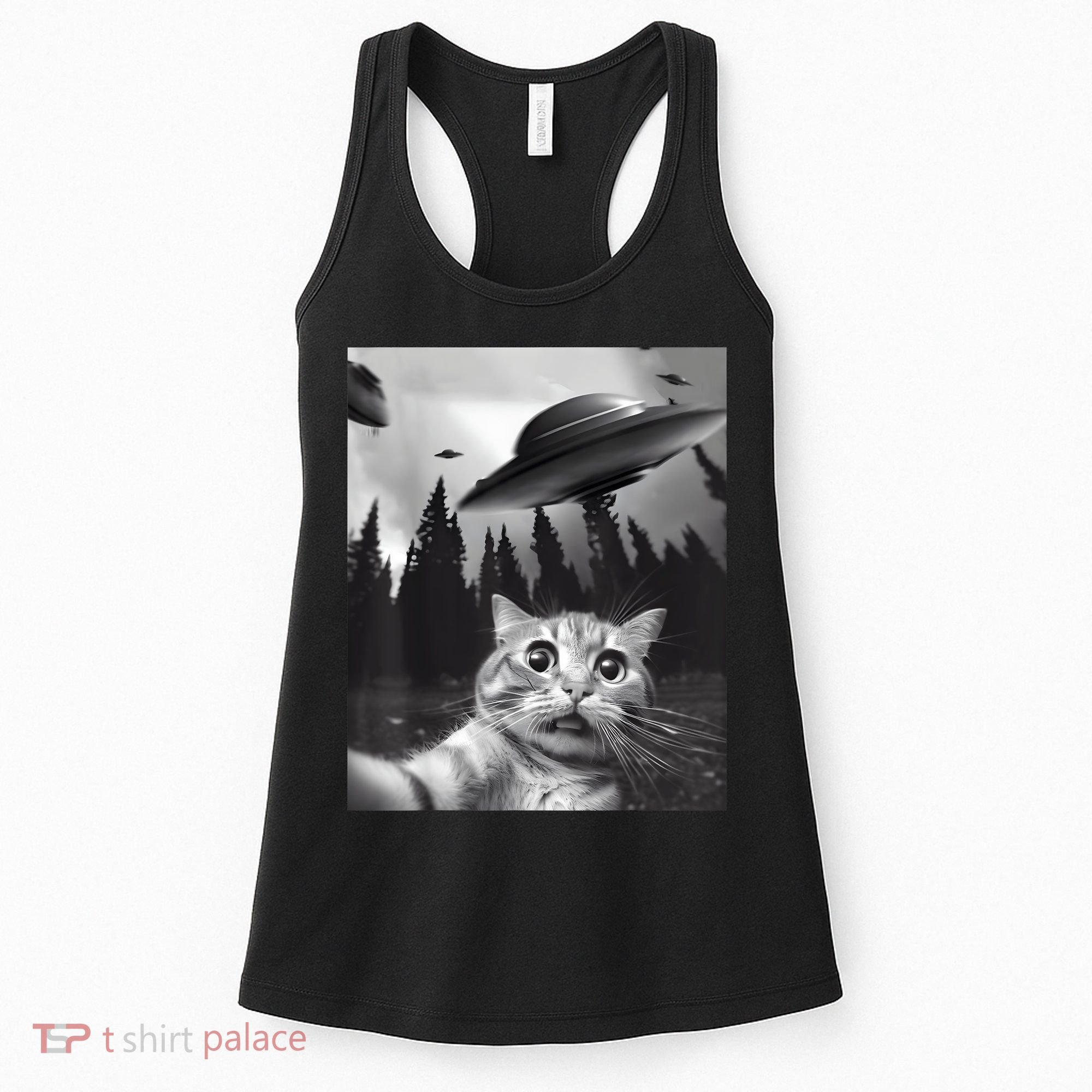 Alien UFO Funny Cat Selfie Women's Tank Top