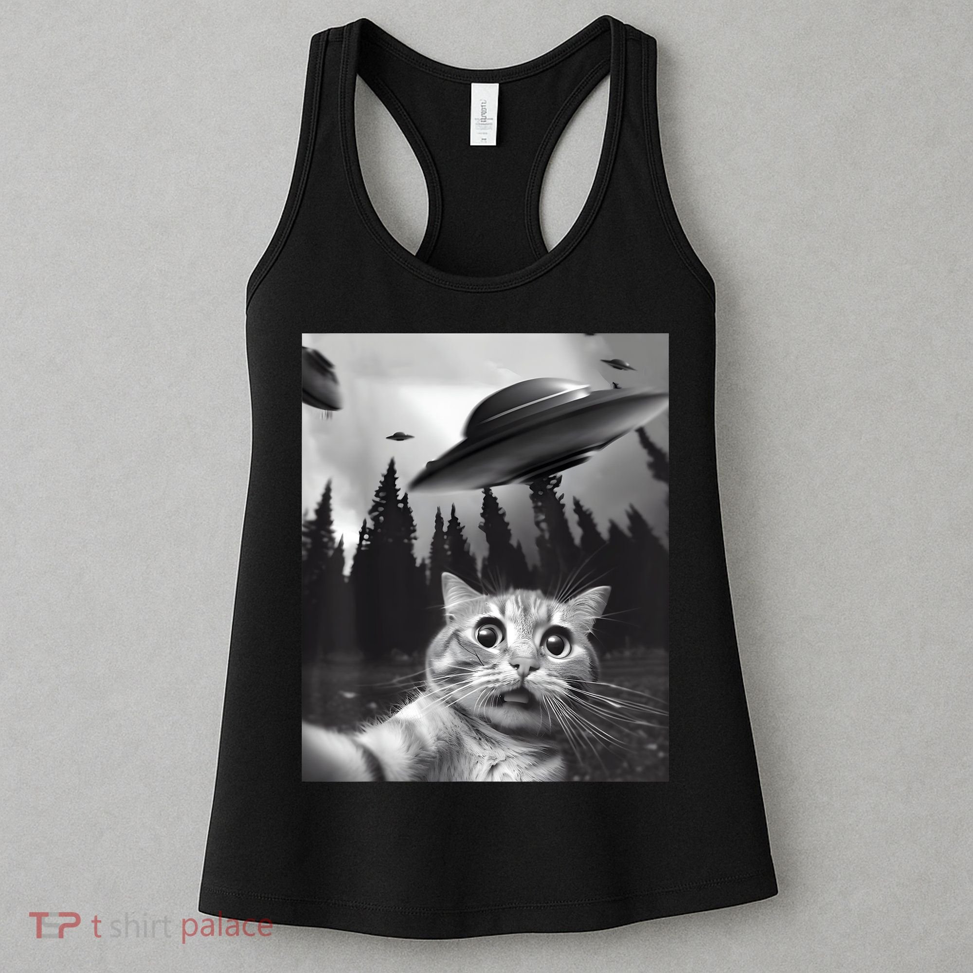 Alien UFO Funny Cat Selfie Women's Tank Top