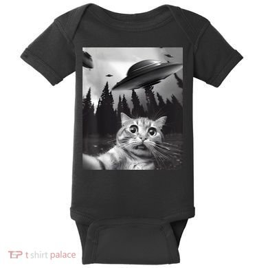 Alien UFO Funny Cat Selfie Baby Bodysuit
