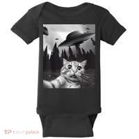 Alien UFO Funny Cat Selfie Baby Bodysuit thumb 0