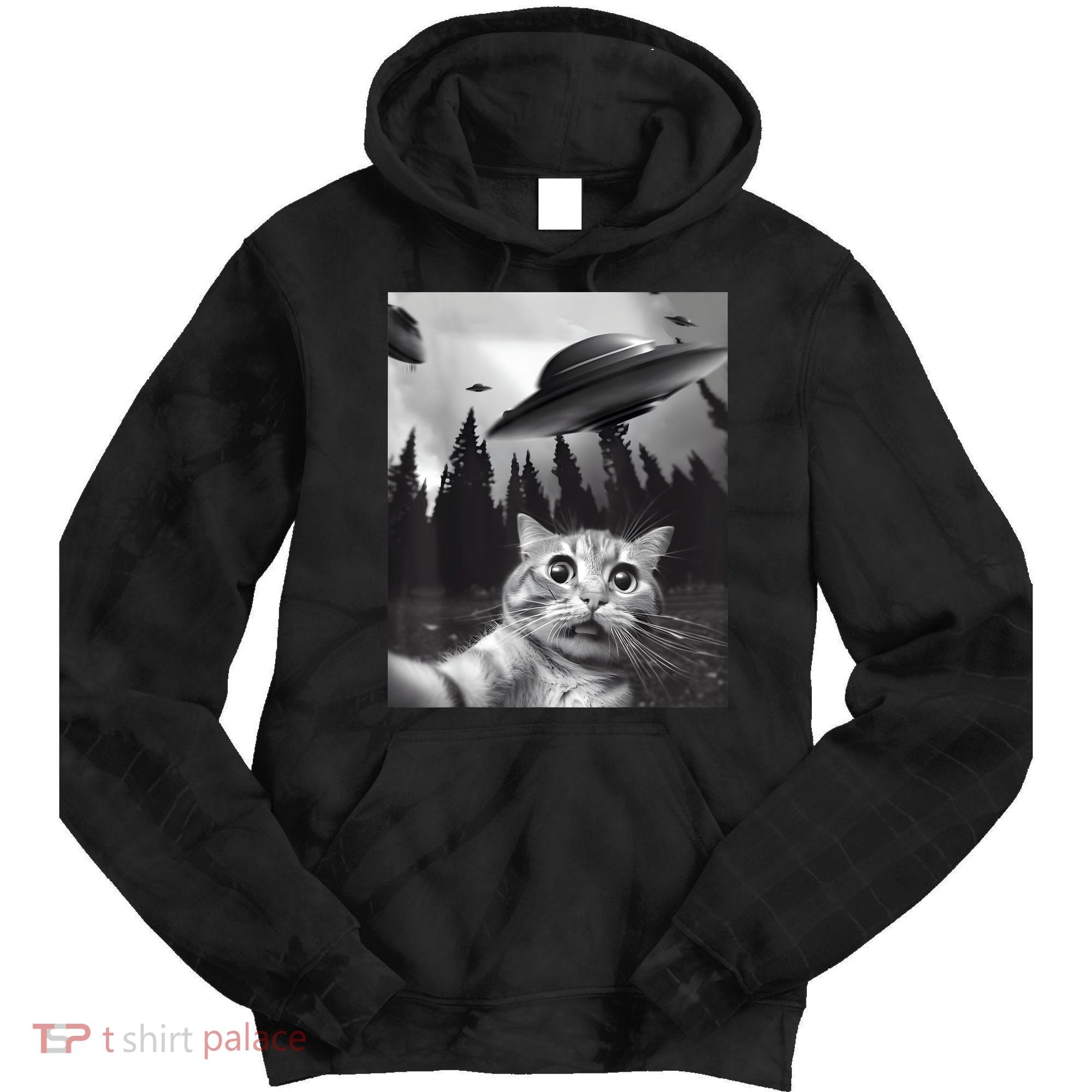 Alien UFO Funny Cat Selfie Tie Dye Hoodie