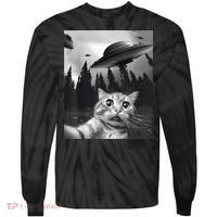 Alien UFO Funny Cat Selfie Tie-Dye Long Sleeve Shirt thumb 0