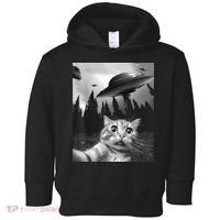 Alien UFO Funny Cat Selfie Toddler Hoodie thumb 0