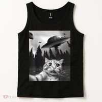Alien UFO Funny Cat Selfie Tank Top thumb 2