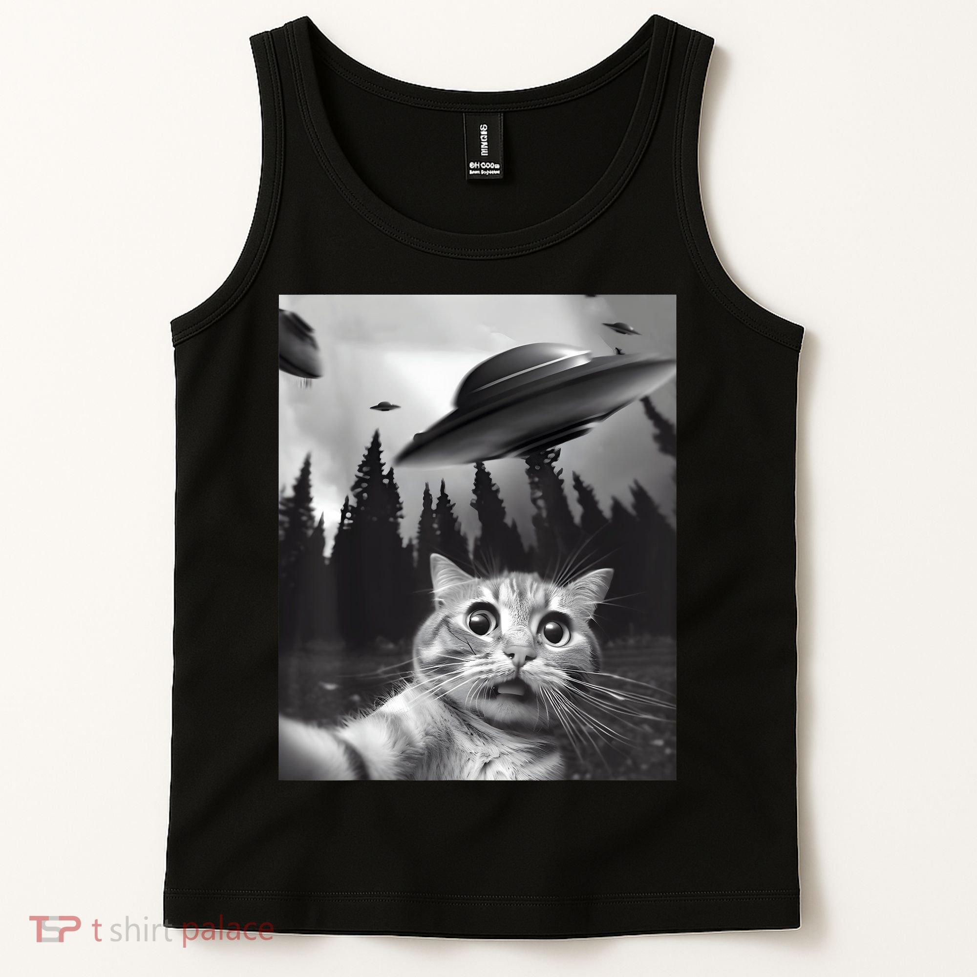 Alien UFO Funny Cat Selfie Tank Top