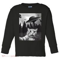 Alien UFO Funny Cat Selfie Toddler Long Sleeve Shirt thumb 0