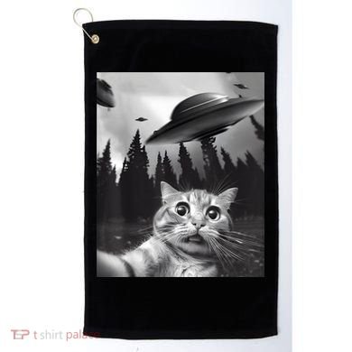Alien UFO Funny Cat Selfie Golf Towel