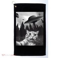Alien UFO Funny Cat Selfie Golf Towel thumb 0