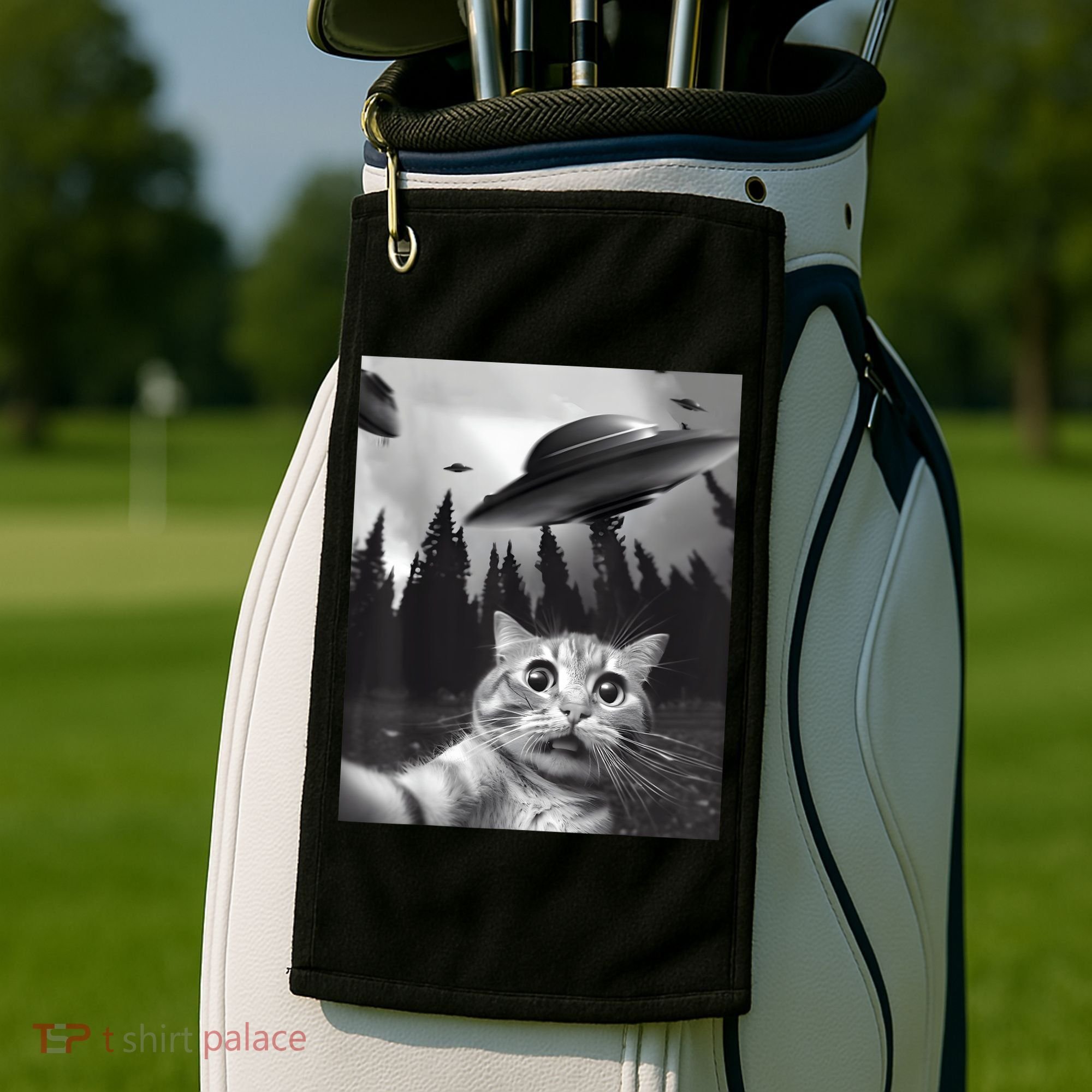 Alien UFO Funny Cat Selfie Golf Towel