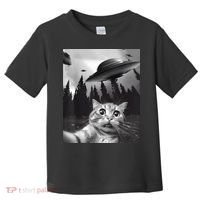 Alien UFO Funny Cat Selfie Toddler T-Shirt thumb 0