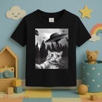 Alien UFO Funny Cat Selfie Toddler T-Shirt thumb 3