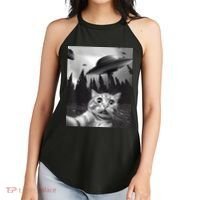 Alien UFO Funny Cat Selfie Women's Perfect Tri Rocker Tank thumb 2