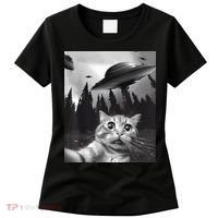 Alien UFO Funny Cat Selfie Women's T-Shirt thumb 0