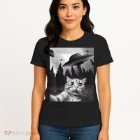 Alien UFO Funny Cat Selfie Women's T-Shirt thumb 4