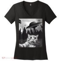 Alien UFO Funny Cat Selfie Women's V-Neck T-Shirt thumb 0