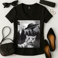 Alien UFO Funny Cat Selfie Women's V-Neck T-Shirt thumb 2