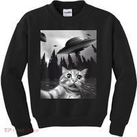 Alien UFO Funny Cat Selfie Kids Sweatshirt thumb 0