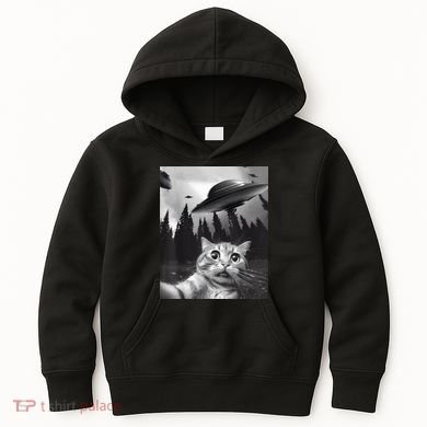 Alien UFO Funny Cat Selfie Kids Hoodie