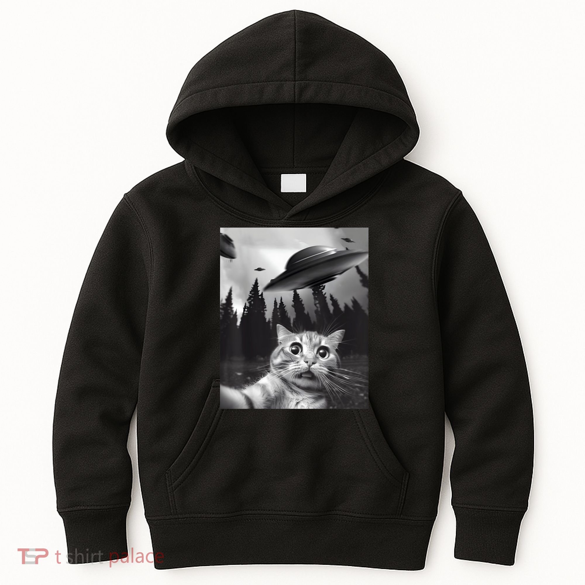 Alien UFO Funny Cat Selfie Kids Hoodie