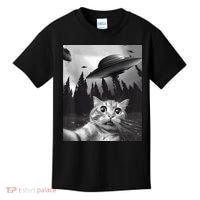 Alien UFO Funny Cat Selfie Kids T-Shirt thumb 0
