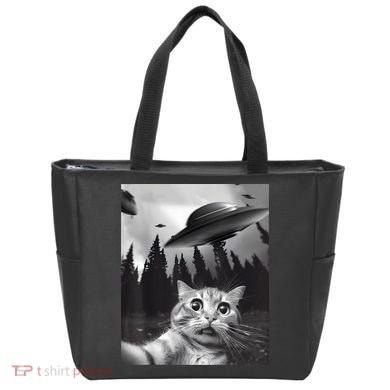 Alien UFO Funny Cat Selfie Tote Bag