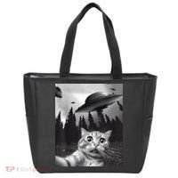Alien UFO Funny Cat Selfie Tote Bag thumb 0