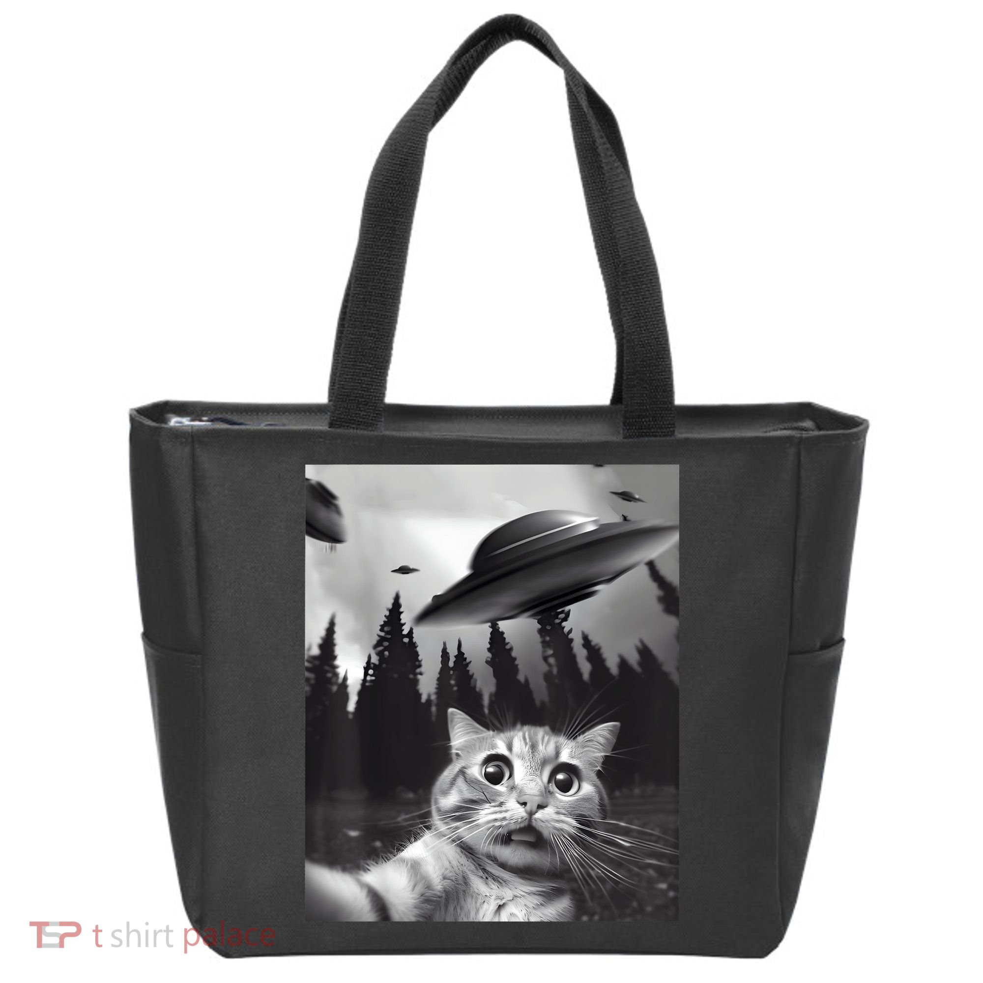 Alien UFO Funny Cat Selfie Tote Bag