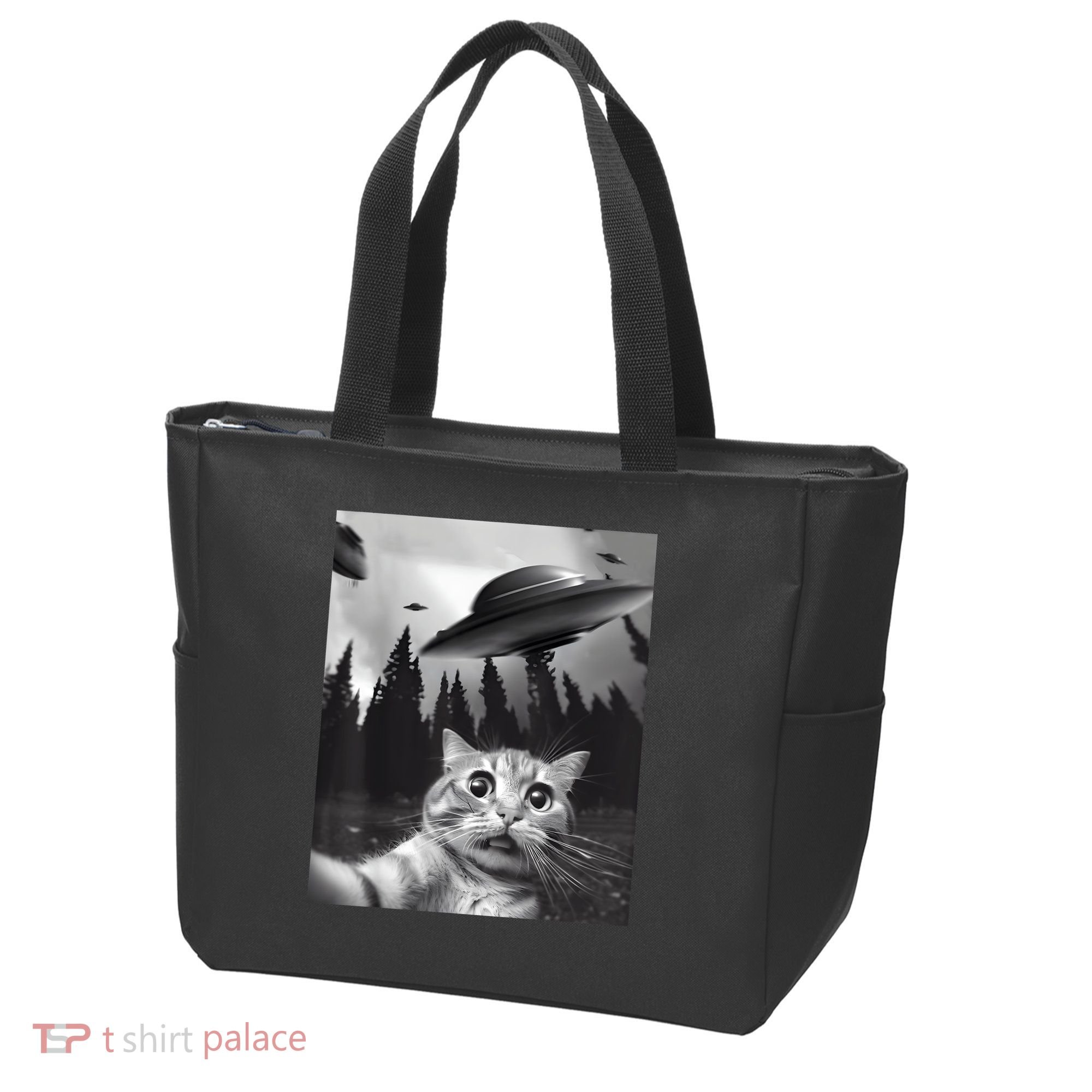 Alien UFO Funny Cat Selfie Tote Bag