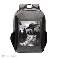 Alien UFO Funny Cat Selfie Vector Backpack thumb 0