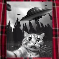 Alien UFO Funny Cat Selfie Men's Flannel Plaid Pajama Pants thumb 2