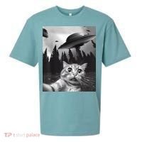 Alien UFO Funny Cat Selfie Sueded Cloud Jersey T-Shirt thumb 0