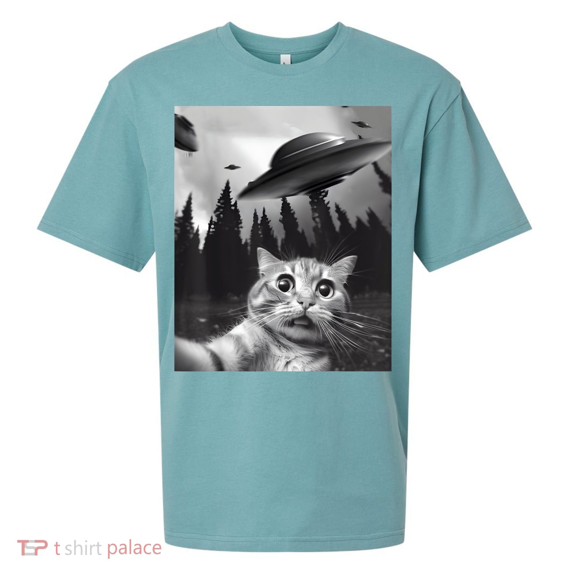 Alien UFO Funny Cat Selfie Sueded Cloud Jersey T-Shirt